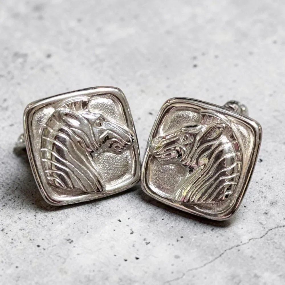 Vintage Silver Tone Horse Head Clip On Earrings, Equestrian Western Jewelry
